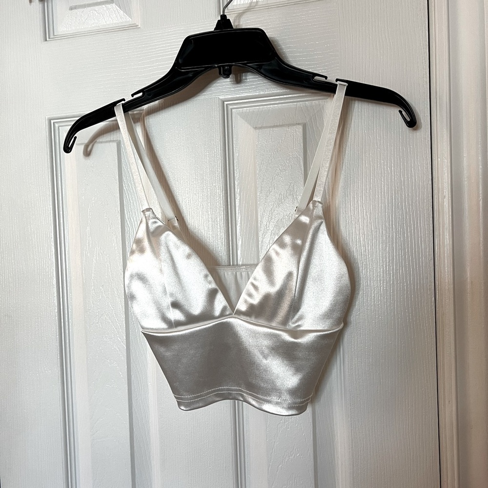 silky plunge bustier crop top